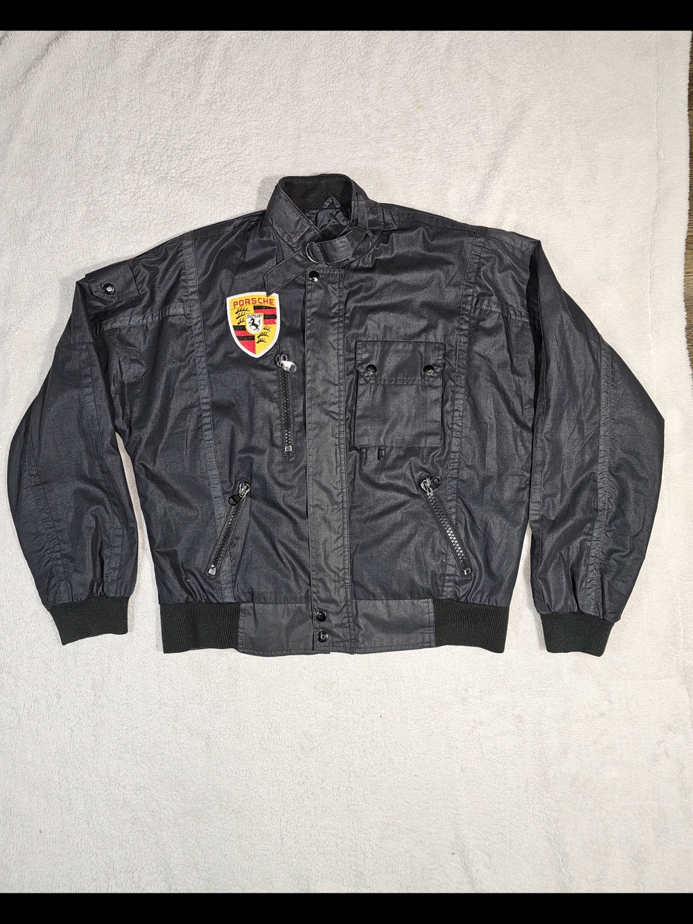 PORSCHE Vintage Black Men's Bomber Jacket with Crest.